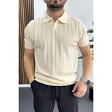 Edwox Erkek Açık Yaka Desenli Tişört Krem EDW453 - 2XL