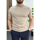 Edwox Erkek Bisiklet Yaka Çizgili Tişört Vizon EDW456 - 2XL
