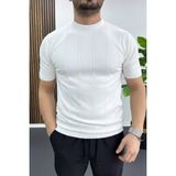 Edwox Erkek Bisiklet Yaka Desenli Tişört Beyaz EDW454 - 2XL