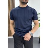 Edwox Erkek Bisiklet Yaka Desenli Tişört Lacivert EDW454 - 2XL