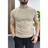 Edwox Erkek Bisiklet Yaka Desenli Tişört Vizon EDW454 - XL