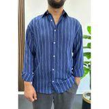 Edwox Erkek Çizgili Gömlek Mavi EDW503 - XL