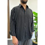 Edwox Erkek Çizgili Gömlek Siyah EDW503 - XL