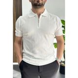 Edwox Erkek Desenli Polo Yaka Tişört Beyaz EDW457 - 2XL