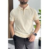 Edwox Erkek Desenli Polo Yaka Tişört Krem EDW457 - 2XL