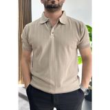 Edwox Erkek Desenli Polo Yaka Tişört Vizon EDW460