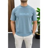 Edwox Erkek Kabartma Baskılı Çizgi Detaylı Tişört Mavi EDW486 - XL