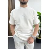 Edwox Erkek Kabartma Baskılı Slogan Tişört Beyaz EDW490 - 2XL