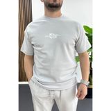 Edwox Erkek Kabartma Baskılı Slogan Tişört Gri EDW490 - 2XL