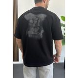 Edwox Erkek Kabartmalı Sırt Baskılı Oversize Tişört Siyah EDW390 - 2XL