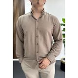 Edwox Erkek Keten Karışımlı Slim Fit Gömlek Vizon EDW499 - 2XL