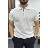 Edwox Erkek Nokta Desenli Polo Yaka Tişört Beyaz EDW462 - XL