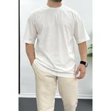 Edwox Erkek Oversize Pamuklu Basic T-shirt Ekru Edw089