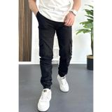 Edwox Erkek Paçası Lastikli Kargo Cepli Pantolon Siyah Edw353