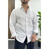 Edwox Erkek Pamuklu Keten Görünümlü Gömlek Beyaz EDW444 - XL