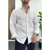 Edwox Erkek Pamuklu Keten Görünümlü Gömlek Beyaz EDW444
