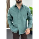 Edwox Erkek Pamuklu Keten Görünümlü Rahat Kalıp Gömlek Su Yeşili EDW444 - 2XL