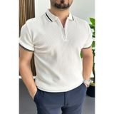 Edwox Erkek Polo Yaka Çizgili Tişört Beyaz EDW472