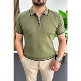 Edwox Erkek Polo Yaka Çizgili Tişört Haki EDW472 - 2XL