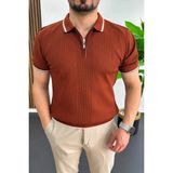 Edwox Erkek Polo Yaka Çizgili Tişört Kiremit EDW472 - 2XL