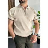 Edwox Erkek Polo Yaka Çizgili Tişört Krem EDW472 - S