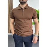 Edwox Erkek Polo Yaka Düz Tişört Kahverengi EDW455 - M