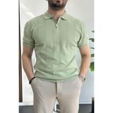 Edwox Erkek Polo Yaka Fermuarlı Desenli Tişört Açık Yeşil Edw262