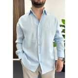 Edwox Erkek Rahat Kesim Nakış Detaylı Gömlek Açık Mavi EDW495 - 2XL