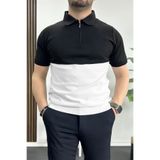 Edwox Erkek Renk Bloklu Polo Yaka Yarım Fermuarlı Tişört Beyaz Edw234
