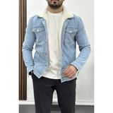 Edwox Erkek Slim Fit Cepli Içi Kürklü Düğmeli Kot Ceket PR113 - Buz Mavi - XS