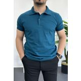 Edwox Erkek Slim Fit Düz Renk Pamuklu Soft Polo Tişört Mavi Edw365