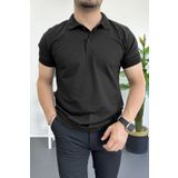Edwox Erkek Slim Fit Düz Renk Pamuklu Soft Polo Tişört Siyah Edw365