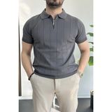 Edwox Erkek Slim Fit Fermuarlı Polo Yaka Tişört Antrasit EDW452