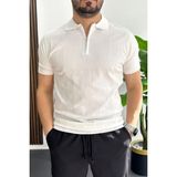 Edwox Erkek Slim Fit Fermuarlı Polo Yaka Tişört Beyaz EDW452 - 2XL