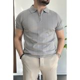 Edwox Erkek Slim Fit Fermuarlı Polo Yaka Tişört Gri EDW452 - XL
