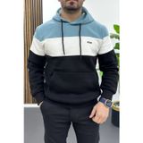 Edwox Erkek Slim Fit Renk Bloklu Kapüşonlu Sweatshirt Açık Mavi Edw438