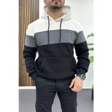 Edwox Erkek Slim Fit Renk Bloklu Kapüşonlu Sweatshirt Beyaz Edw438