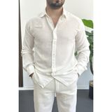 Edwox Erkek Viskon Kumaş Uzun Kollu Gömlek Beyaz EDW391 - XL