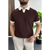 Edwox Erkek Yaka Renkli Tişört Bordo EDW496