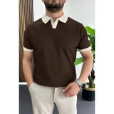 Edwox Erkek Yaka Renkli Tişört Kahverengi EDW496 - M