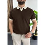Edwox Erkek Yaka Renkli Tişört Kahverengi EDW496