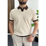 Edwox Erkek Yaka Renkli Tişört Krem EDW496 - S