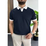 Edwox Erkek Yaka Renkli Tişört Lacivert EDW496 - S