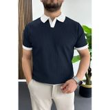 Edwox Erkek Yaka Renkli Tişört Lacivert EDW496