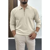 Edwox Erkek Yarım Fermuarlı Düz Desen Polo Yaka Kazak Krem EDW424 - 2XL