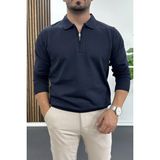 Edwox Erkek Yarım Fermuarlı Düz Desen Polo Yaka Kazak Lacivert EDW424 - XL