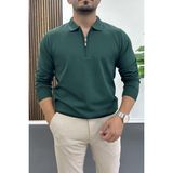 Edwox Erkek Yarım Fermuarlı Düz Desen Polo Yaka Kazak Yeşil EDW424 - 2XL