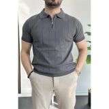 Edwox Erkek Yarım Fermuarlı Polo Yaka Tişört Füme Edw257