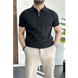 Edwox Erkek Yarım Fermuarlı Polo Yaka Tişört Siyah Edw257