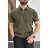 Edwox Haki EDW452 Erkek Slim Fit Fermuarlı Polo Yaka Tişört